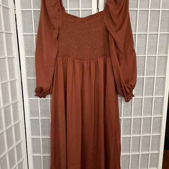Gap Smocked Midi Dress LP - Saddle Brown - Picture 8 of 8